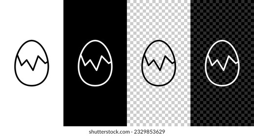 Set line Broken egg icon isolated on black and white, transparent background. Happy Easter.  Vector
