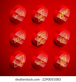 Establecer la línea Tecla rota, Exploración ocular, Protección de contraseña, Teclas de conversión, bloqueo agrietado, Carpeta e icono Clave. Vector
