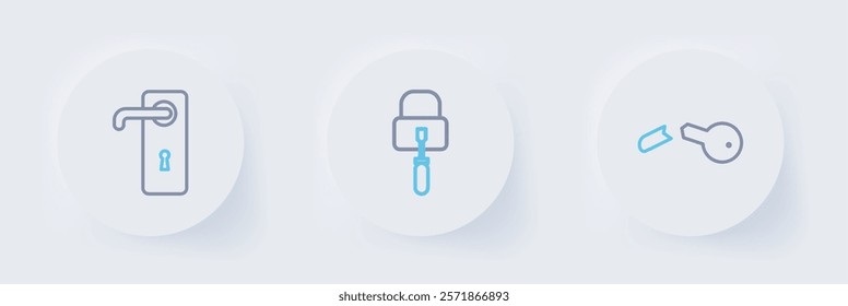 Set line Broken key, Lock picks for lock picking and Door handle icon. Vector