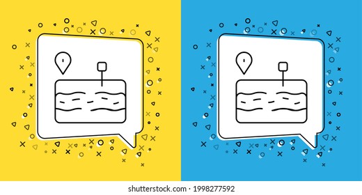 Set Line Broken Road Icon Isolated On Yellow And Blue Background.  Vector