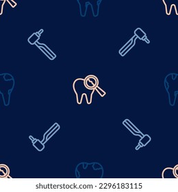 Set line Broken tooth, Tooth drill and  on seamless pattern. Vector