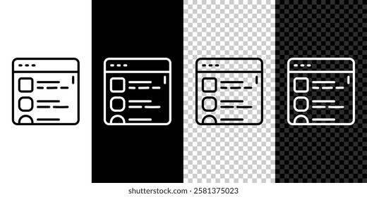 Set line Browser files icon isolated on black and white, transparent background.  Vector