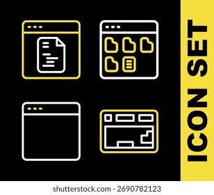 Definir linha Arquivos do navegador, Teclado, janela e ícone de software. Vetor