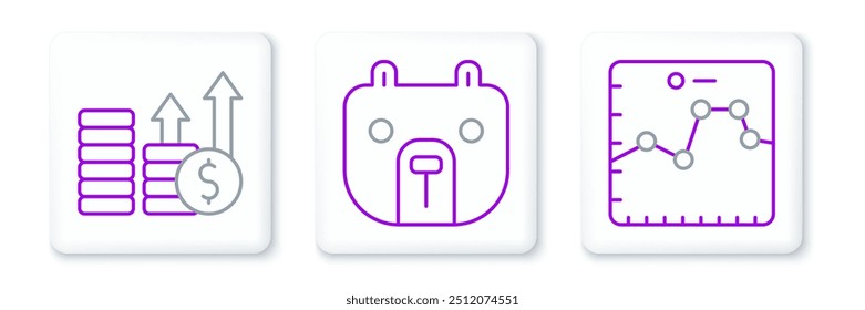 Set line Browser with growth graph, Financial and dollar and Bear market icon. Vector