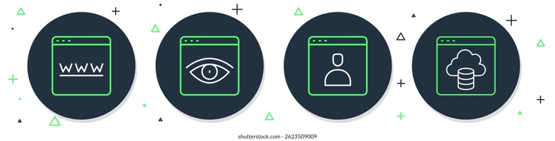 Set line Browser incognito window, Create account screen,  and Cloud technology data transfer icon. Vector