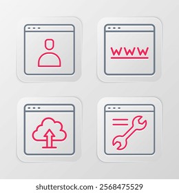 Set line Browser setting, Cloud upload, window and Create account screen icon. Vector