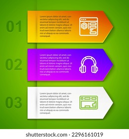 Establecer la configuración del navegador de línea, audífonos y teclado. Plantilla de infografía empresarial. Vector