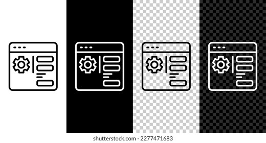 Set line Browser setting icon isolated on black and white, transparent background. Adjusting, service, maintenance, repair, fixing.  Vector