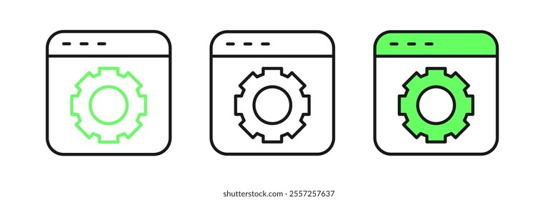 Set line Browser setting icon isolated on white background. Adjusting, service, maintenance, repair, fixing.  Vector