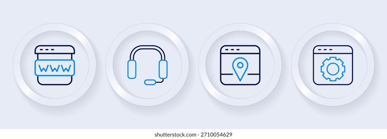 Ajuste de línea del navegador, infografía del mapa de la ciudad, auriculares e icono de ventana. Vector