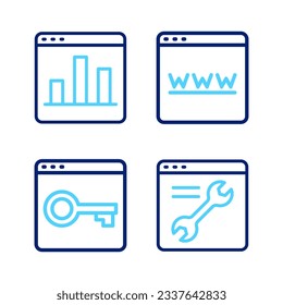 Set line Browser setting, Secure your site with HTTPS, SSL, window and Graph chart infographic icon. Vector