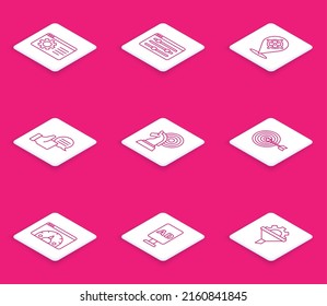Set line Browser setting, Target, Customer product rating, Chess, Website statistic and Advertising icon. Vector