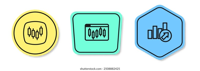 Navegador con acciones, mercado y crecimiento financiero. Formas de colores. Vector