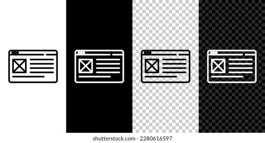 Set line Browser window icon isolated on black and white background.  Vector
