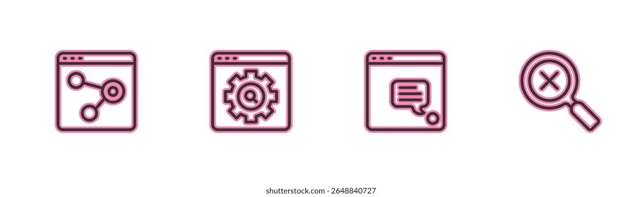 Definir a linha Janela do navegador, Notificação de novas mensagens de chat, Configuração e Lupa e ícone Excluir. Vetor