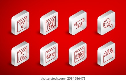 Set line Browser window, Search engine, Magnifying glass with check mark, Online shopping on screen, Secure your site HTTPS, SSL and  icon. Vector