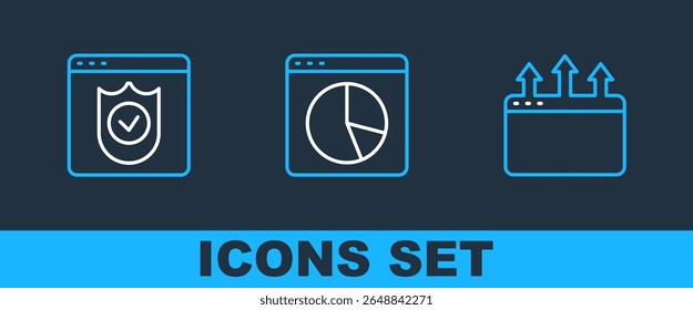 Set line Browser window, with shield and Graph chart infographic icon. Vector