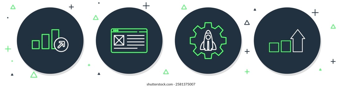 Set line Browser window, Startup project concept, Financial growth and  icon. Vector