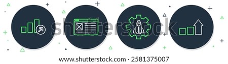 Set line Browser window, Startup project concept, Financial growth and  icon. Vector