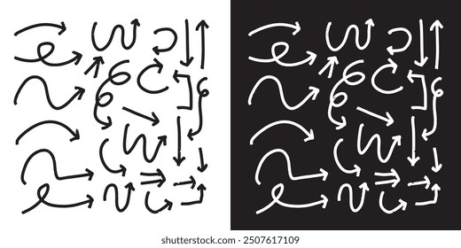 set of line brush arrow and abstract doodles element