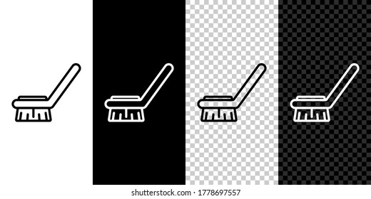 Set line Brush for cleaning icon isolated on black and white background. Cleaning service concept. Vector Illustration
