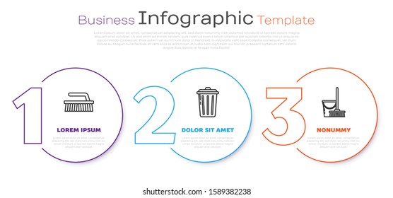 Set line Brush for cleaning , Trash can  and Mop and bucket . Business infographic template. Vector