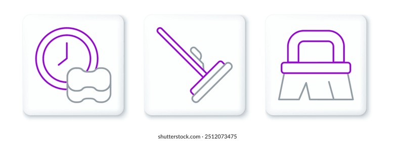 Set line Cepillo para la limpieza, lavar platos e icono de la fregona. Vector