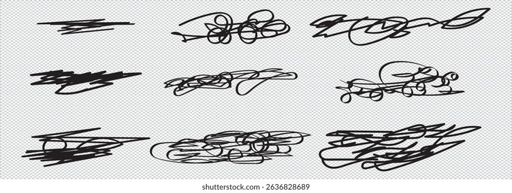Set of line brush marker, pen, pencil stroke grunge vector. Line brush marker scribble sketch underline. Hand drawn doodle pencil scratch mark. Black pen hand drawn  EPS 10