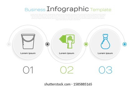 Set line Bucket , Cleaning service  and Garbage bag . Business infographic template. Vector