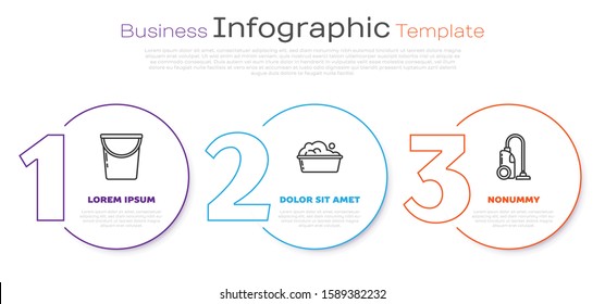 Set line Bucket , Plastic basin with soap suds  and Vacuum cleaner . Business infographic template. Vector