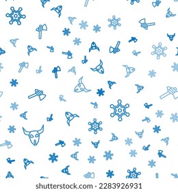 Set line Buffalo skull, Hexagram sheriff and Tomahawk axe on seamless pattern. Vector