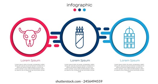 Cráneo de Búfalo, Quiver con flechas y Detonar dinamita bomba palo. Plantilla de infografía de negocios. Vector