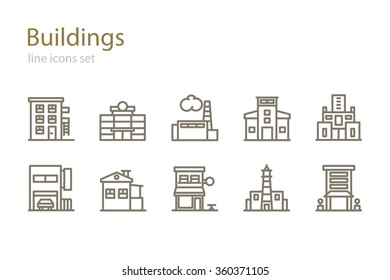  Set of line building icons. Stock vector.