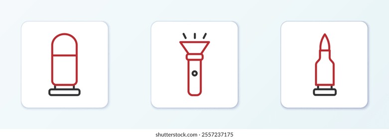 Set line Bullet,  and Flashlight icon. Vector
