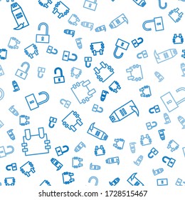 Set line Bulletproof vest, Pepper spray and # Open padlock on seamless pattern. Vector