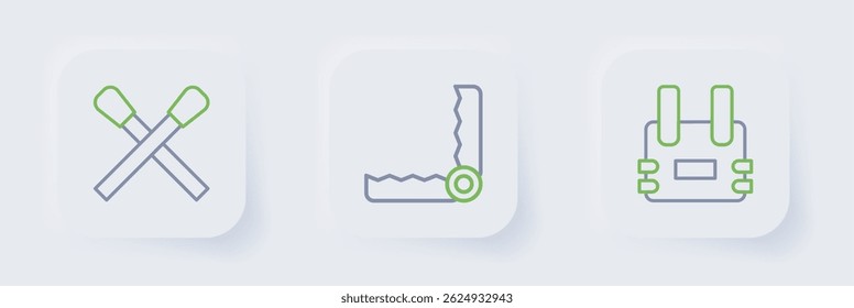 Set line Bulletproof vest, Trap hunting and Burning match with fire icon. Vector