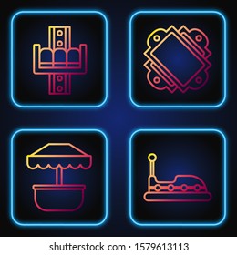 Set line Bumper car, Attraction carousel, Attraction carousel and Ticket. Gradient color icons. Vector