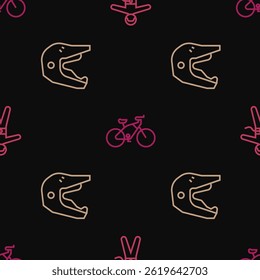 Set line Bungee jumping, Motocross motorcycle helmet and Bicycle on seamless pattern. Vector