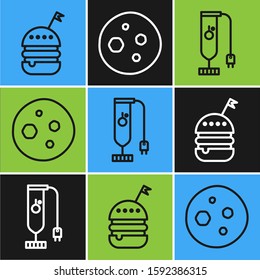 Set line Burger , Blender  and Cookie or biscuit with chocolate  icon. Vector