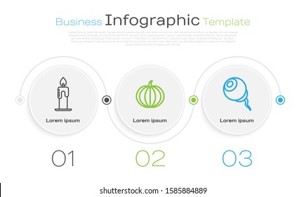Set line Burning candle , Pumpkin  and Eye . Business infographic template. Vector