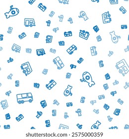 Set line Bus, Submarine and Rv Camping trailer on seamless pattern. Vector