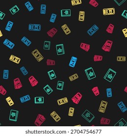 Set line Bus ticket, Cover book travel guide, Train and  on seamless pattern. Vector