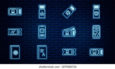 Set line Bus ticket, Infographic of city map, Online car sharing, Airline, Train,  and  icon. Vector