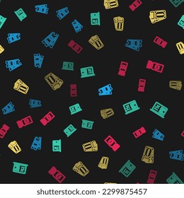 Set line Bus ticket, Laptop with, Ticket and  on seamless pattern. Vector