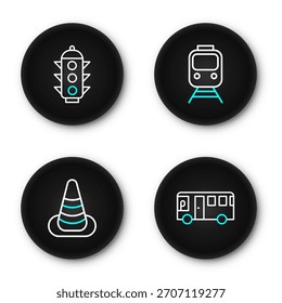 Definir linha Ônibus, Cone de tráfego, comboio e ferroviária e ícone de luz. Vetor