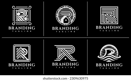 Set of line business letter R logo design. Luxury company initial R logo brand.