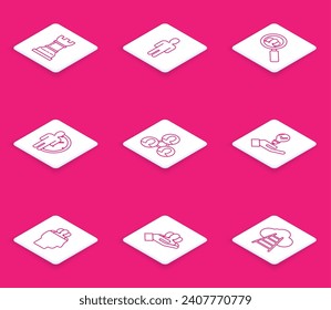 Set line Business strategy, User of man business suit, Magnifying glass for search people, Time Management, Project team base, Light bulb hand,  and  icon. Vector
