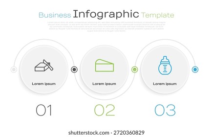 Fije la línea de la mantequilla en un plato de mantequilla, el queso y el biberón de leche del bebé. Plantilla de infografía de negocios. Vector