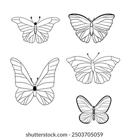 Set of line butterflies isolated, doodle , line art.
