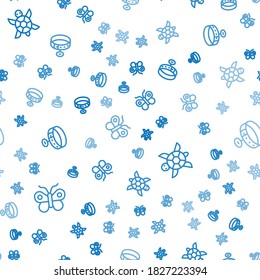 Set line Butterfly, Turtle and Collar with name tag on seamless pattern. Vector